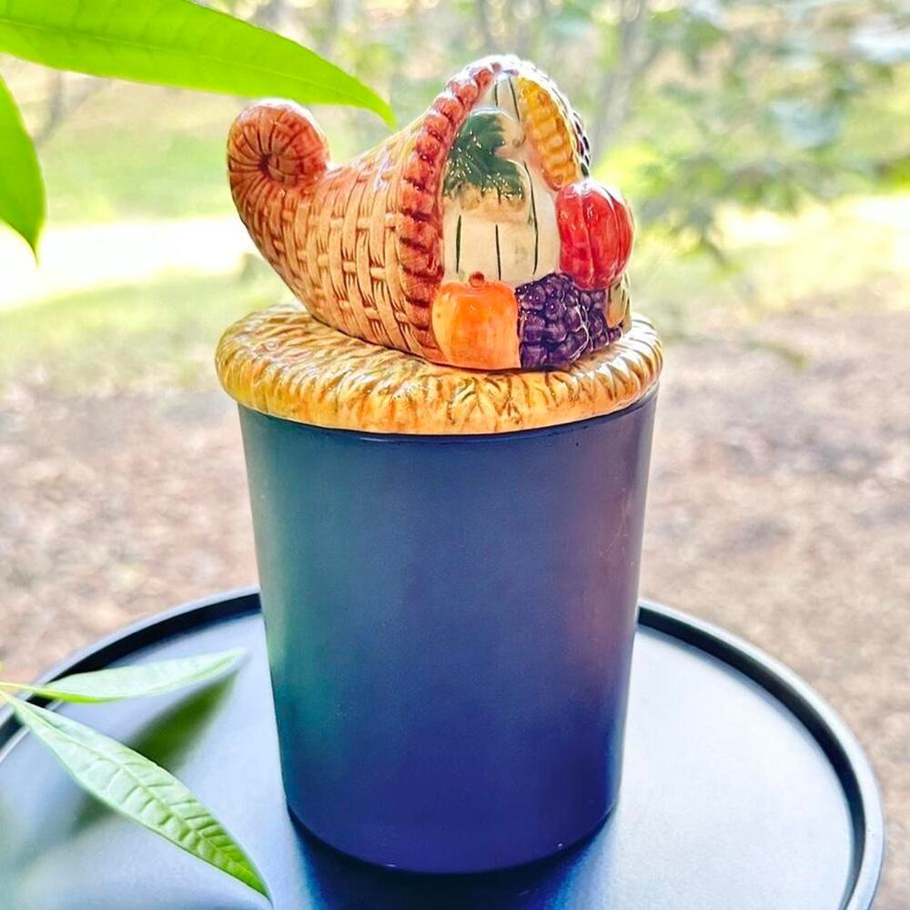 cornucopia ceramic Jar Candle Topper thanksgiving vintage holiday